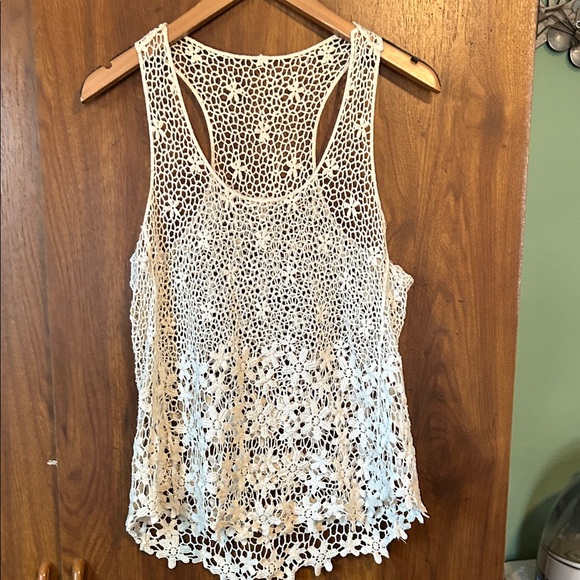 Tops - Cream Crochet Tank Top